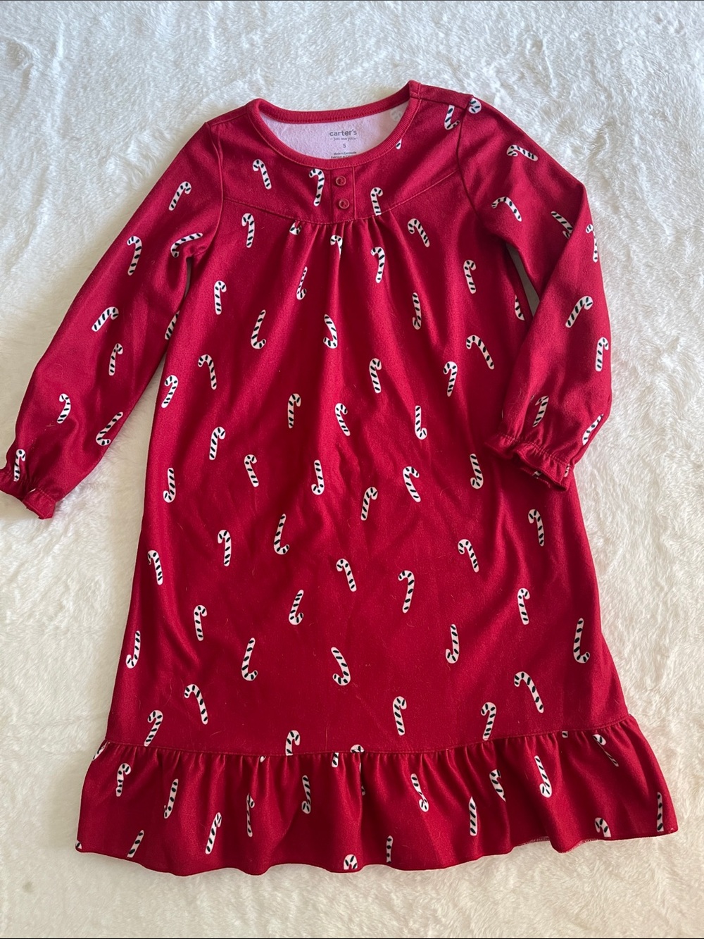 Carter's Red Candy Cane Print Nightgown - Girls' Holiday Sleepwear SZ 5